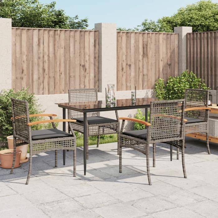 VidaXL 5-Piece Garden Dining Set with Cushions, Patio Table and Chair, Patio Furniture, Outdoor Furniture, 3213612