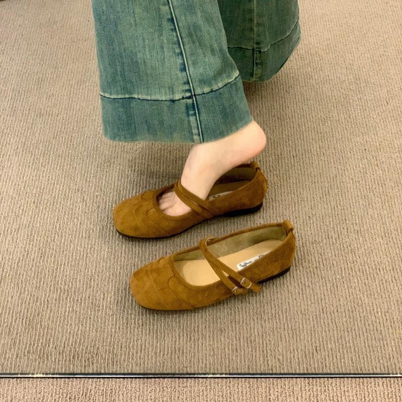 Flat bottom retro niche suede Mary Jane single shoes women's shoes 2025 new spring and autumn with skirt ballet shoes
