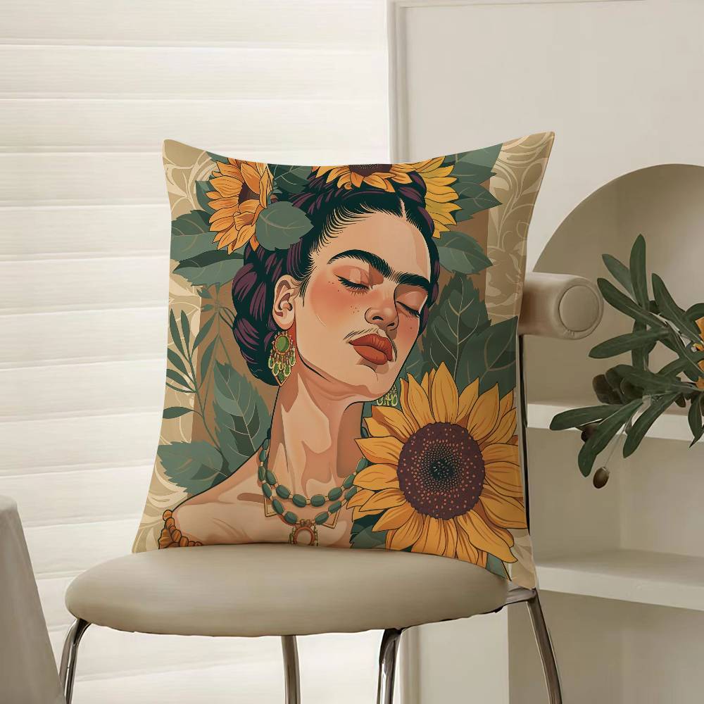 Modern Art Works Frida Kahlo-Beautiful Pillow Case Comfort Sofa Bed Silky Elegant Invisible Zipper Decorative Cushion Cover