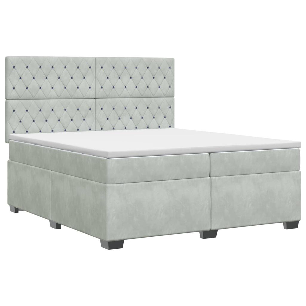 Box Spring Bed with Mattress Light Gray 200 X 200 Cm Velvet