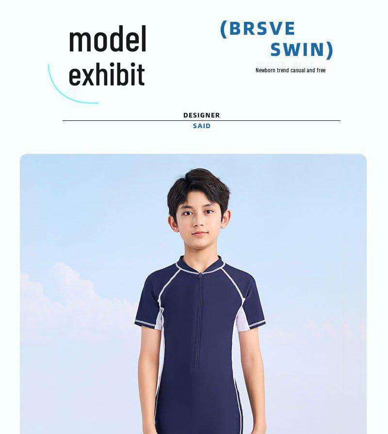 Boys' Quick-Dry One-Piece Training Swimsuit with Sun Protection for School Teens