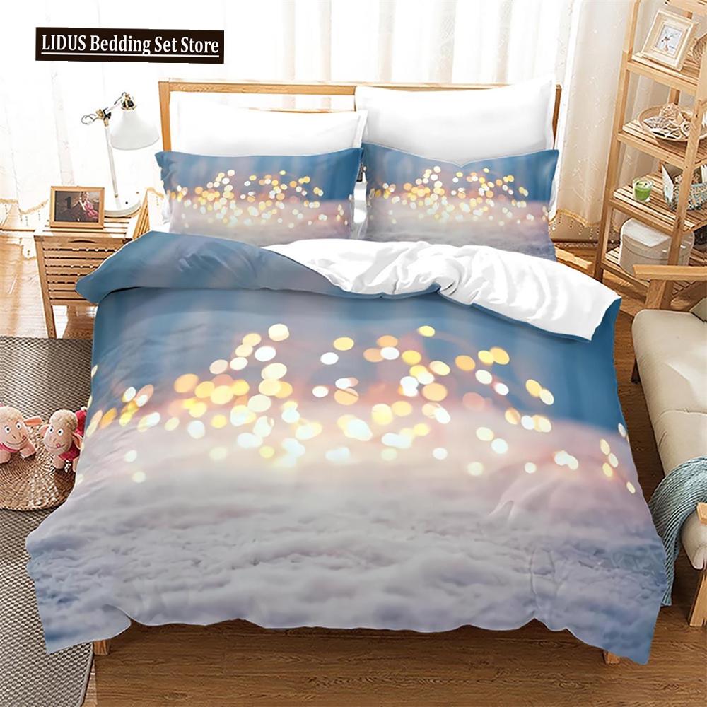 Christmas Duvet Cover Set King Size Snowflake Bells Pattern Festival Bedding Set Polyester Comforter Cover For Kids Boys Girls