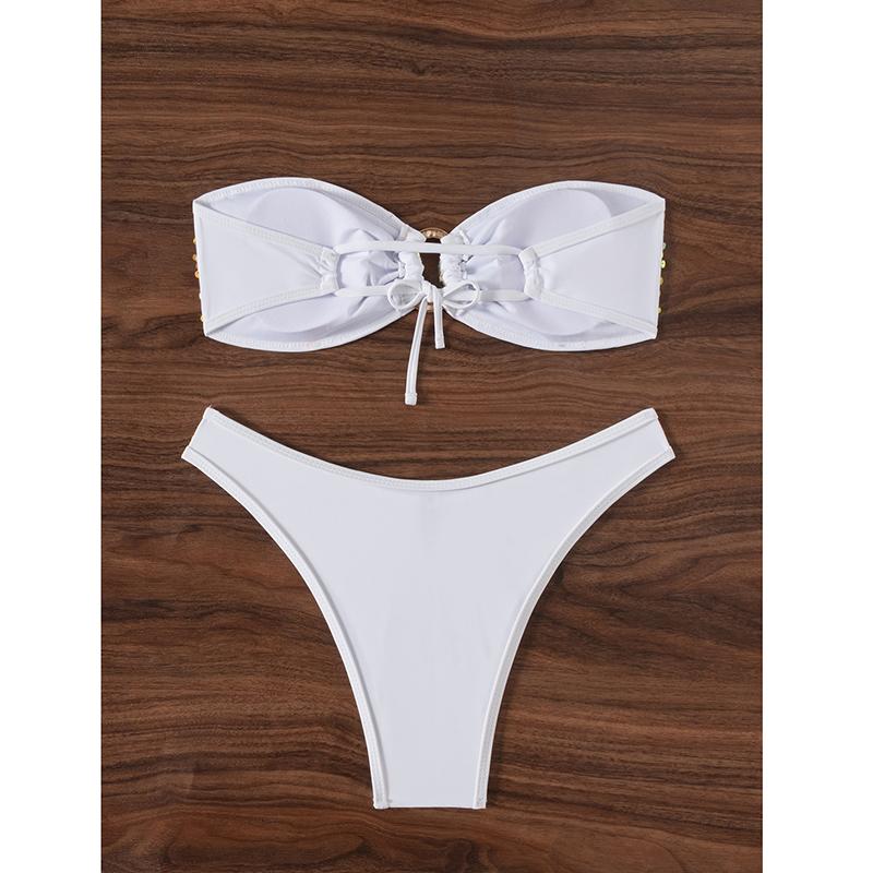 Pailletten Glänzend Bling Bandeau Bikini Damen Badeanzug Damen Bademode Zweiteiliges Bikini-Set Brasilianischer Badegast Badeanzug Schwimmen