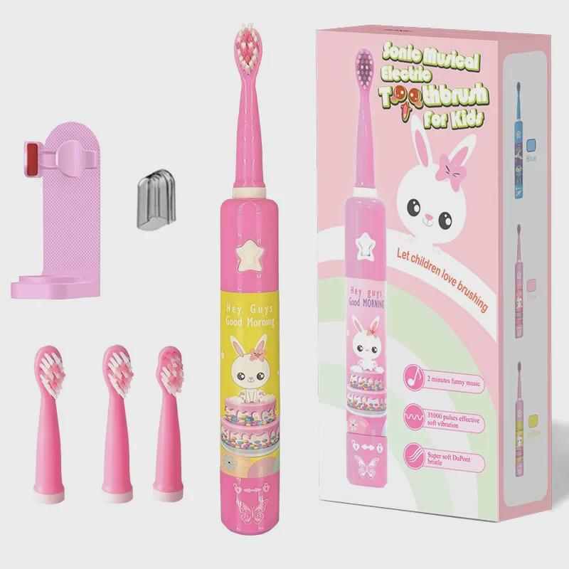 Kids' Sonic Electric Toothbrush Set, Ages 3-9, 3-Speed, USB Rechargeable, with Timer and Music.