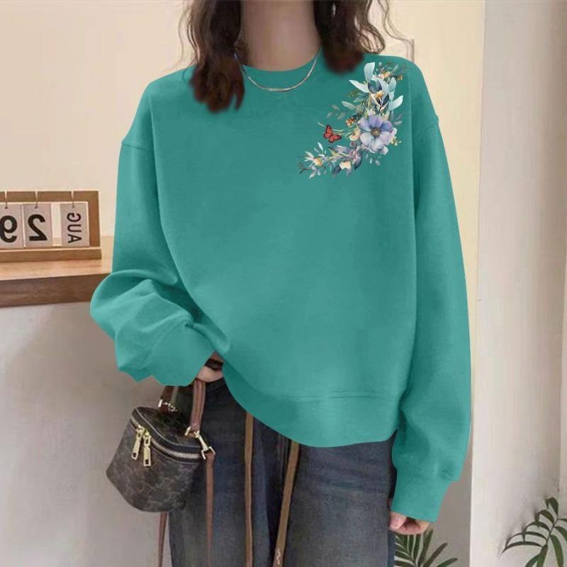 Pulovr z čisté bavlny Podzimní Nová Mikina Dámská Tištěný Niche Design Volný Dámský Top s dlouhým rukávem