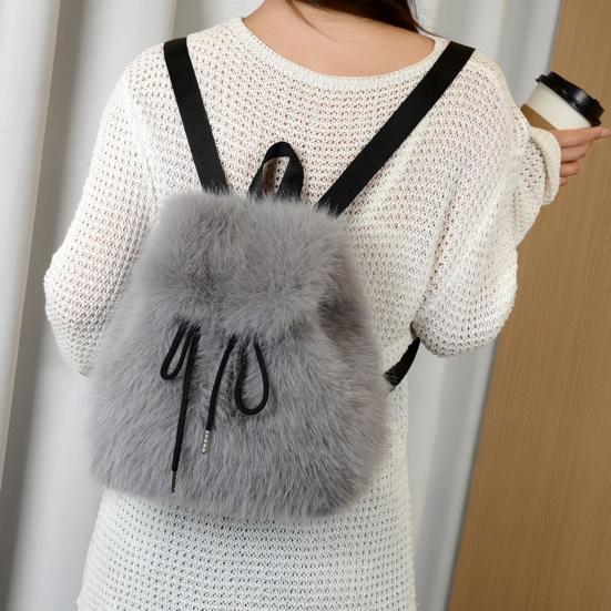 Women Furry Backpack Casual Cute Fluffy Daypack Drawstring Closure Soft Girls Fuzzy Backpack for Street Travel Commuting Daily Errands