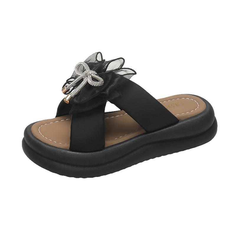 Bow Bear Women's Shoes Muffin Thick-soled One-word Drag Tide Beach Cool Slippers