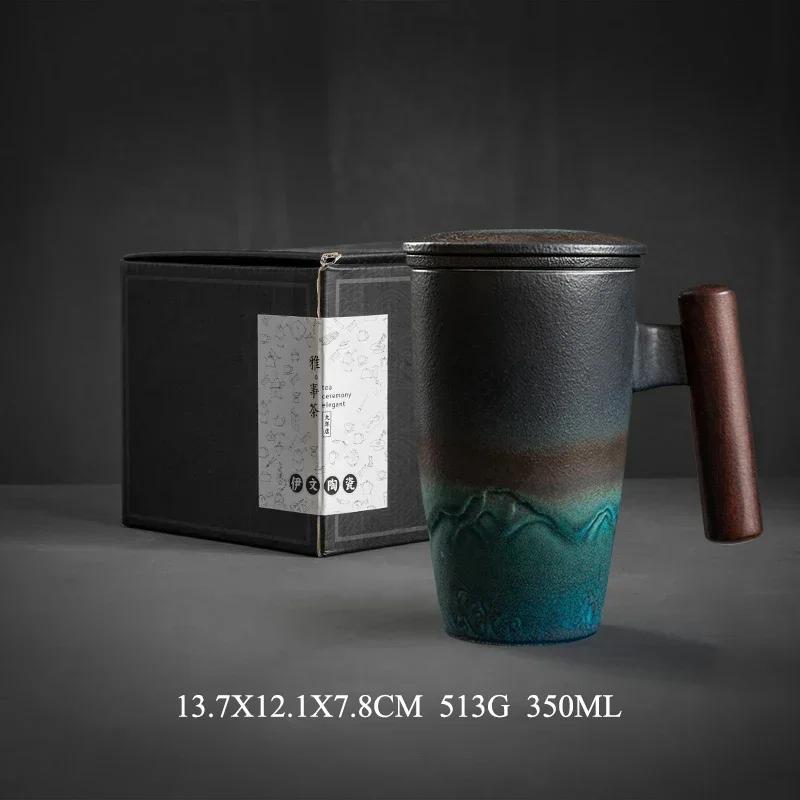 For Ceramic Mugs Retro Tea Cup Luxury Large Capacity With Cover Wooden Handle Office Thermal Mug Personalized Gifts Home Drinkwa