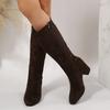 Autumn Winter Suede Women's Mid-Calf Boots Side Zipper Chunky Heeled Fashion Bottes Femmes Office Ladies Botas Altas Elegant