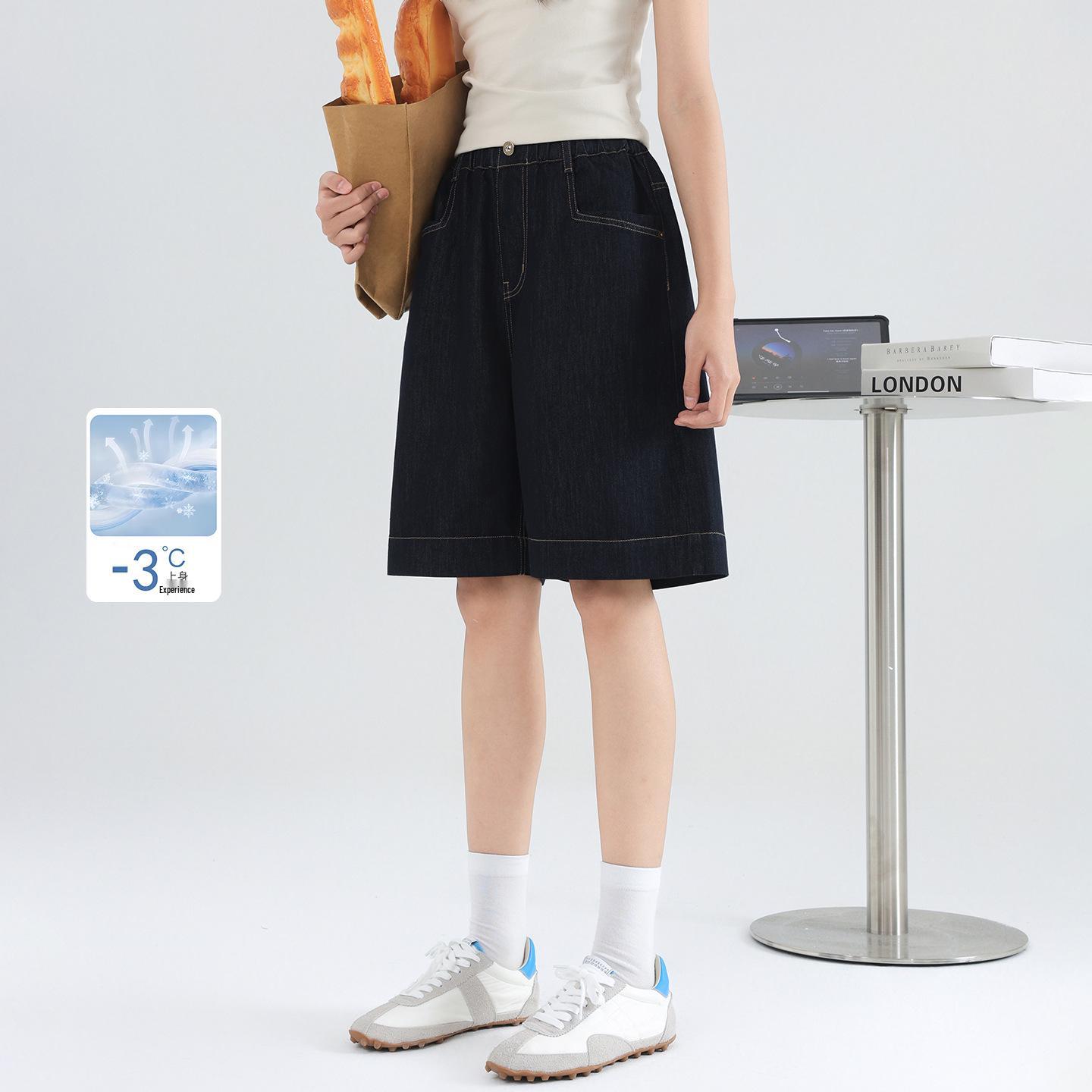 Girls  Summer 2026 Loose Denim Capri Shorts for Middle School Students 155 cm