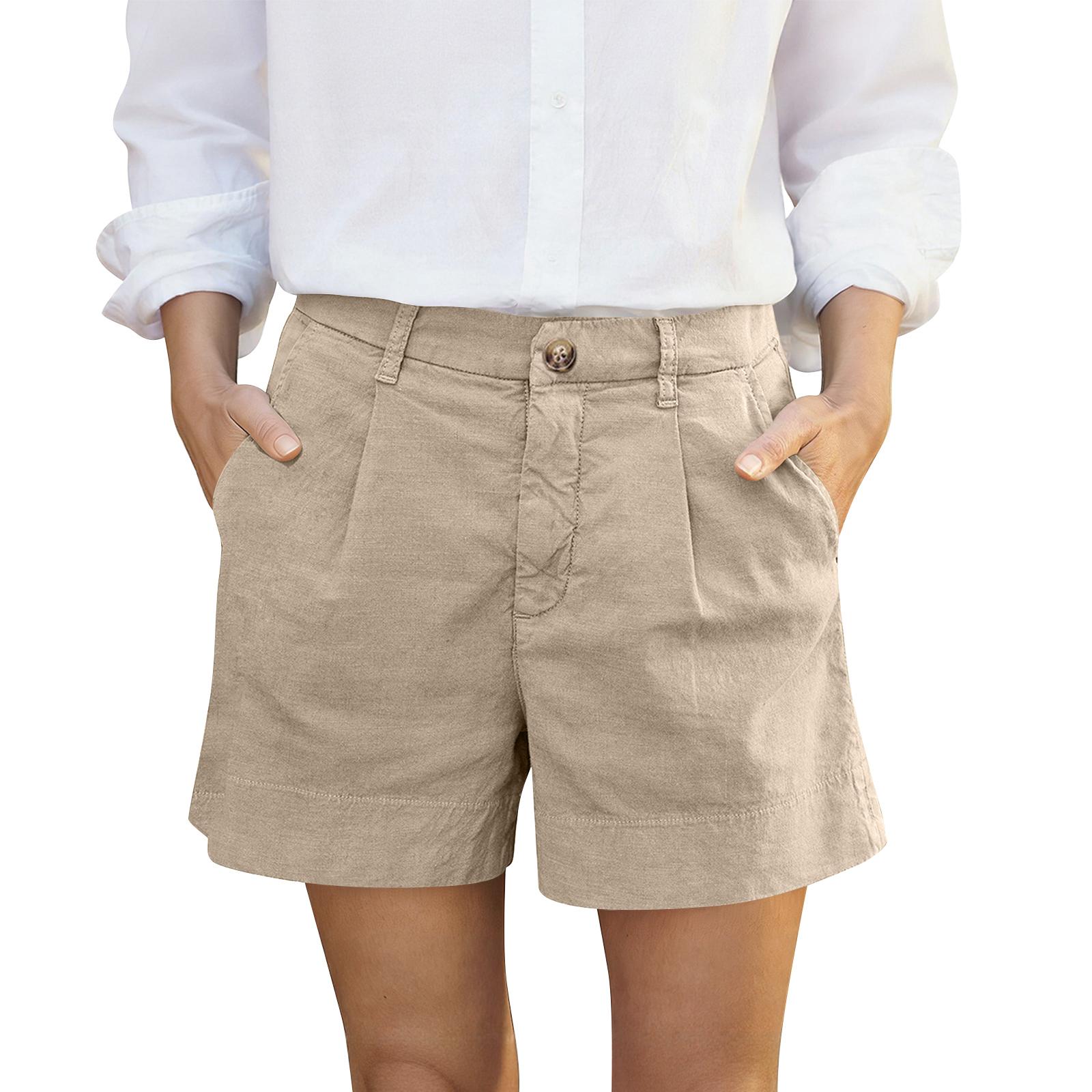 

Women s Cotton And Linen Shorts, With Pockets, Button Closure, Business Casual . XXL хаки