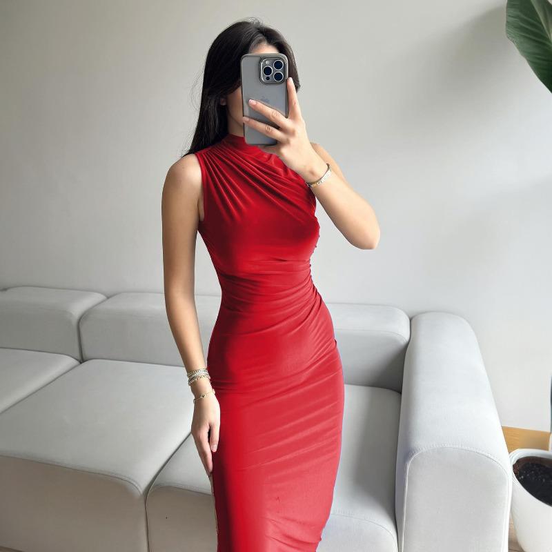 Summer new style split high waist slim sexy sleeveless long women's dress D1993376