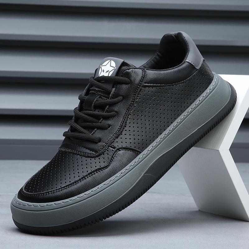 

2025 new men s shoes autumn breathable casual shoes leather sports board shoes trend versatile platform white shoes 44