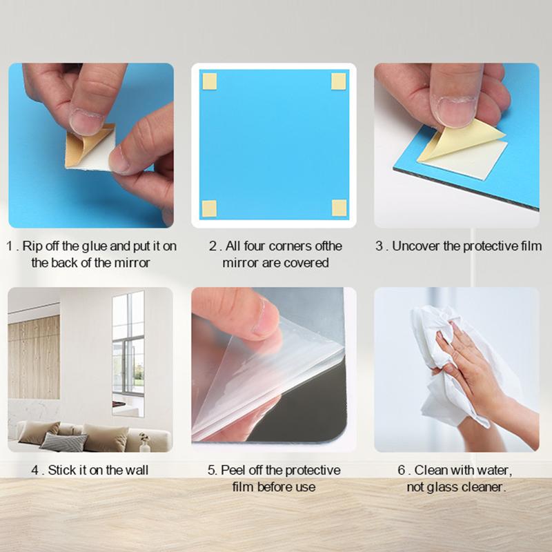 8 Stück 20X20Cm / 30X30Cm Acryl Flexible Spiegelfolien / Selbstklebende Türspiegel-Fliesen / Zuschneidbarer Wandmontierter Spiegel-Stic