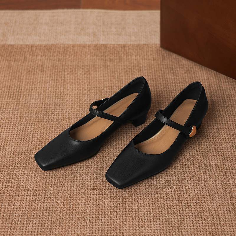 Krazing Pot Microfiber Square Toe Thick Med Heels Spring Summer Shoes Big Size 43 concise style Women Office Lady Pumps
