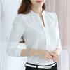 Spring Chiffon Shirt Women's Korean Fan Blouse Small Fresh Stand-up Collar Loose Mid-length Long-sleeved White Shirt