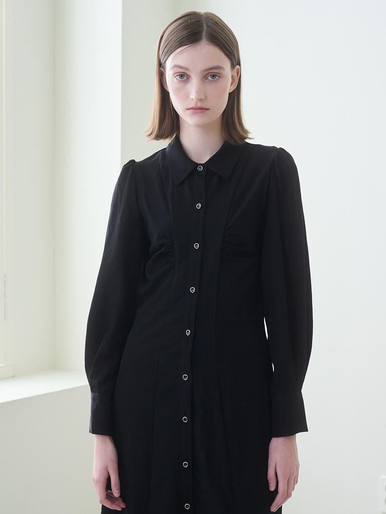 NOUVE Front Shirring Shirts Dress - Black