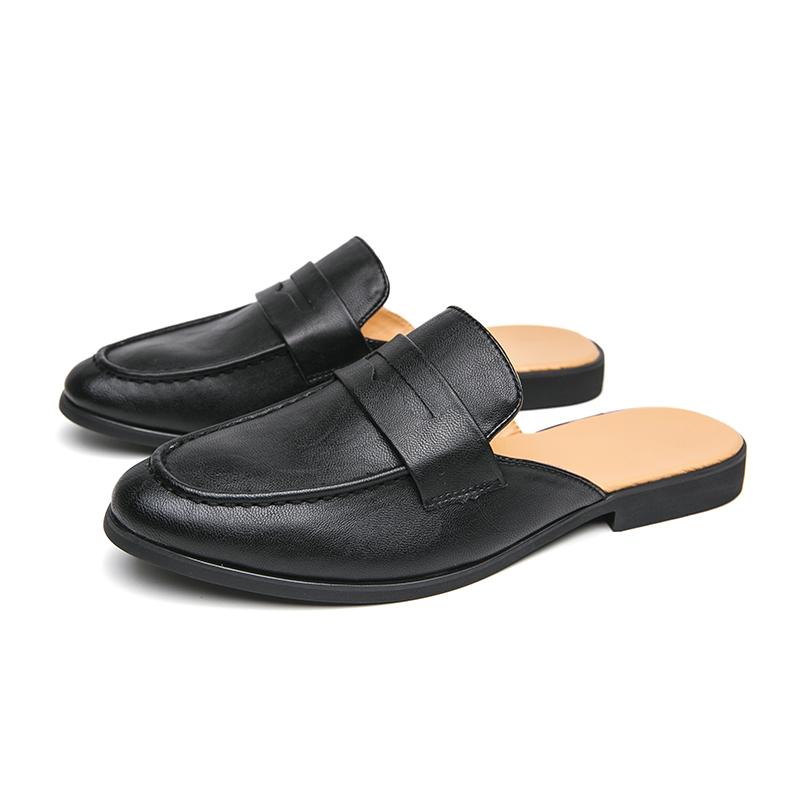 Fashion Men's Breathable Leather Mules Slip-On Driving Shoes Casual Summer Sandals Lightweight Comfortable Loafers Outdoor Footwear