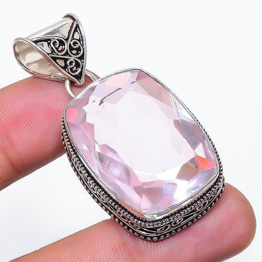 Natural Pink Kunzite Gemstone 925 Sterling Silver Jewelry Pendant 1.97" AP-14301