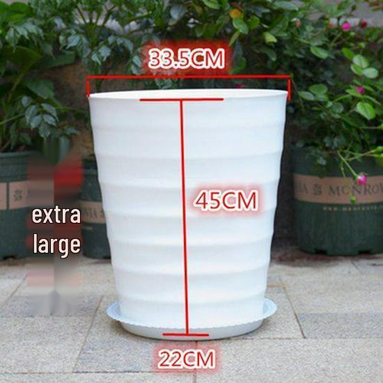 Extra großer weißer gerippter Harz-Blumentopf mit Untersetzer für Geldbaum.
