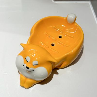 Corgi Shape Cartoon Cute Bathroom Soap Holder with Drain Water Yellow Soap Box Soap Storage Case Container Bathroom Accessories