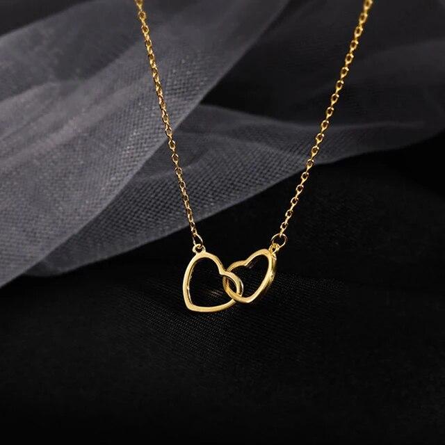 

Новое ожерелье из стерлингового серебра 925 пробы с двойным кольцом в виде сердца, женская цепочка на ключицы, простое темпераментное ожерелье, свадебные украшения, аксессуары