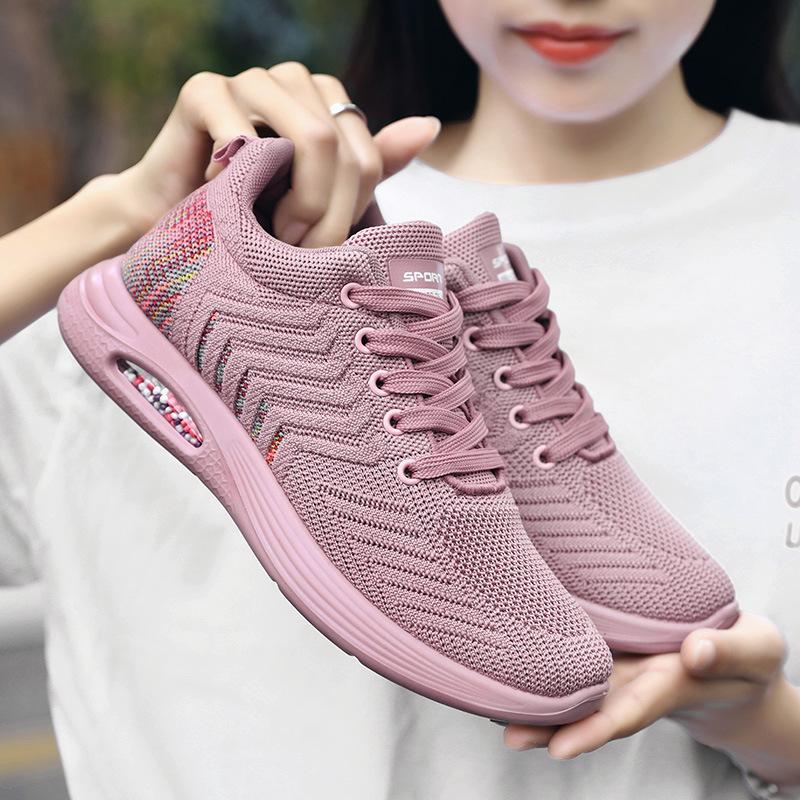 Sports shoes women's autumn processing custom polyurethane shoes women's air cushion fashion trend women's shoes flying woven soft-soled women's shoes