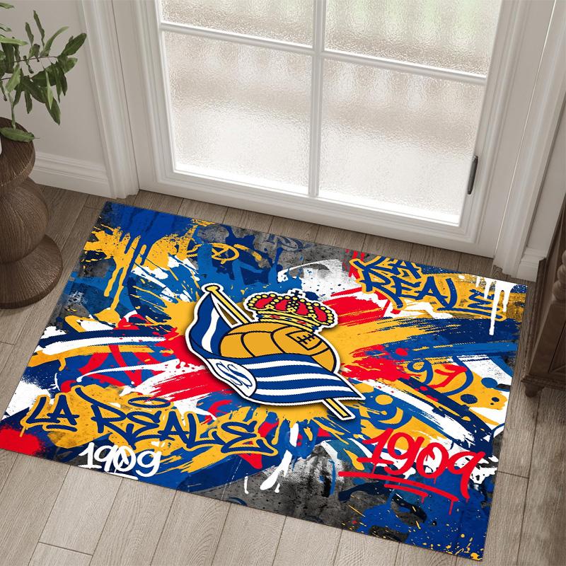 Real Sociedad FC Design Crystal Velvet Carpet Cozy Non?Slip Printed Rug For Bedroom Living Room Entrance