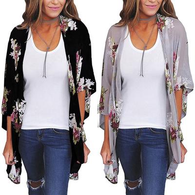 Women Chiffon Loose Shawl Print Kimono Cardigan Up Blouse Beachwear