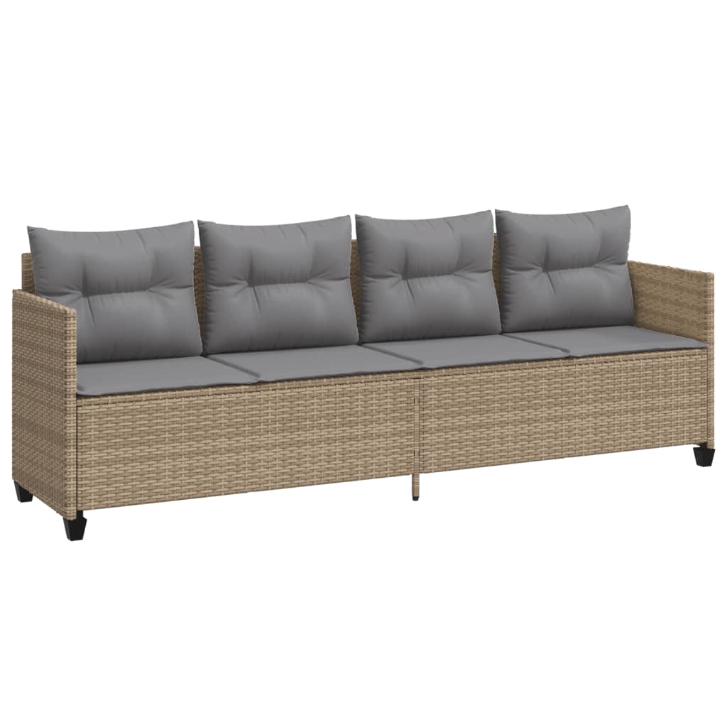 5 Piece Garden Sofa Set with Cushions Beige Poly Rattan