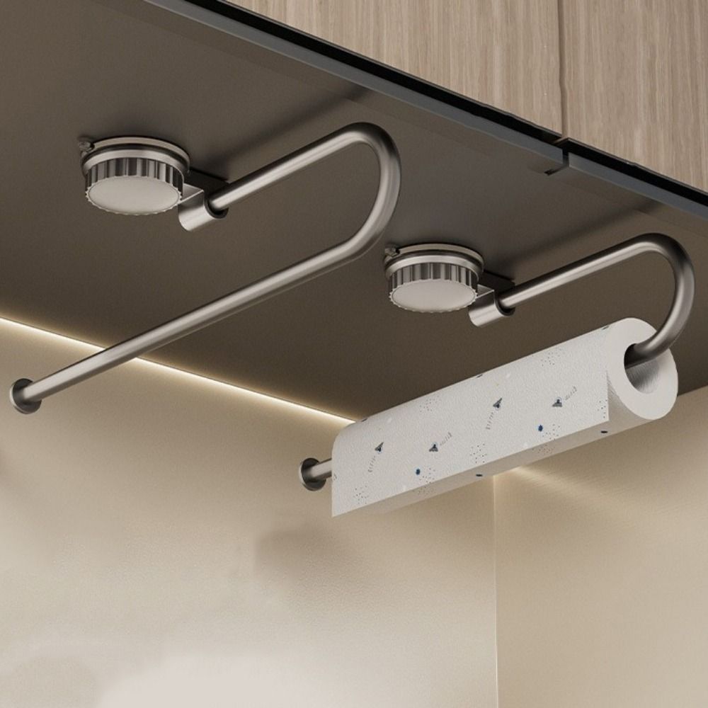 Practical Aluminum Suction Cup Tissue Holder No Punch Durable Cling Film Storage Rack Wall Mounted Towel Storage Rack Kitchen