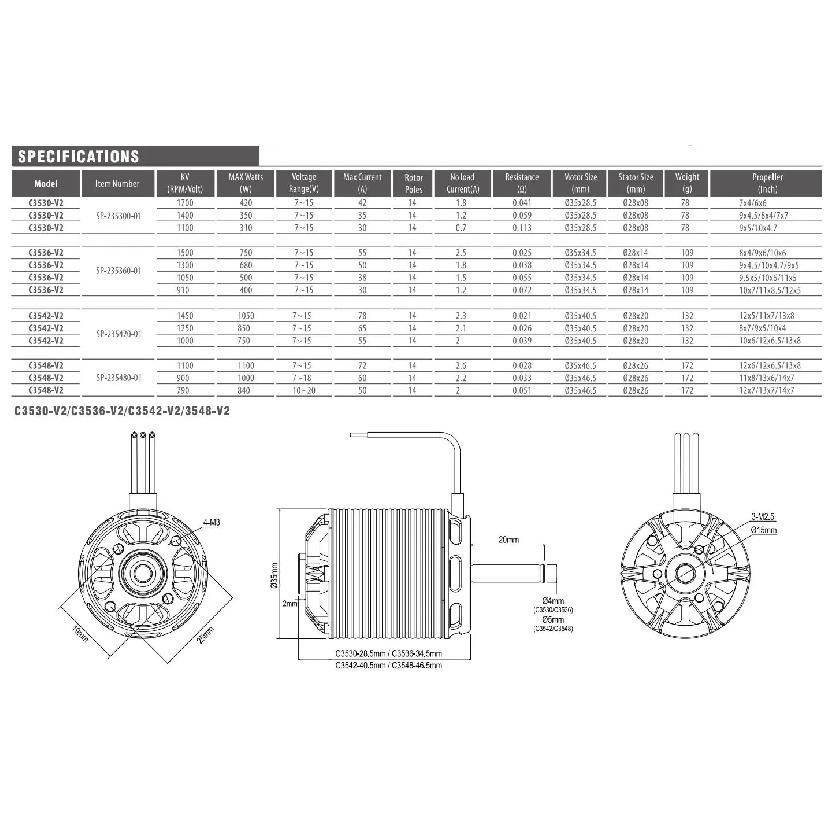 SURPASS HOBBY Brushless Motor 2-5S C3530 C3536 C3542 C3548 V2 For RC Aircraft Plane Multicopter Brushless Outrunner Motor