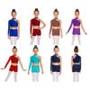 Ținută de dans pentru fete Top scurt strălucitor cu strasuri Umeri asimetrici cu pantaloni scurți Bandă de păr Patinaj artistic
