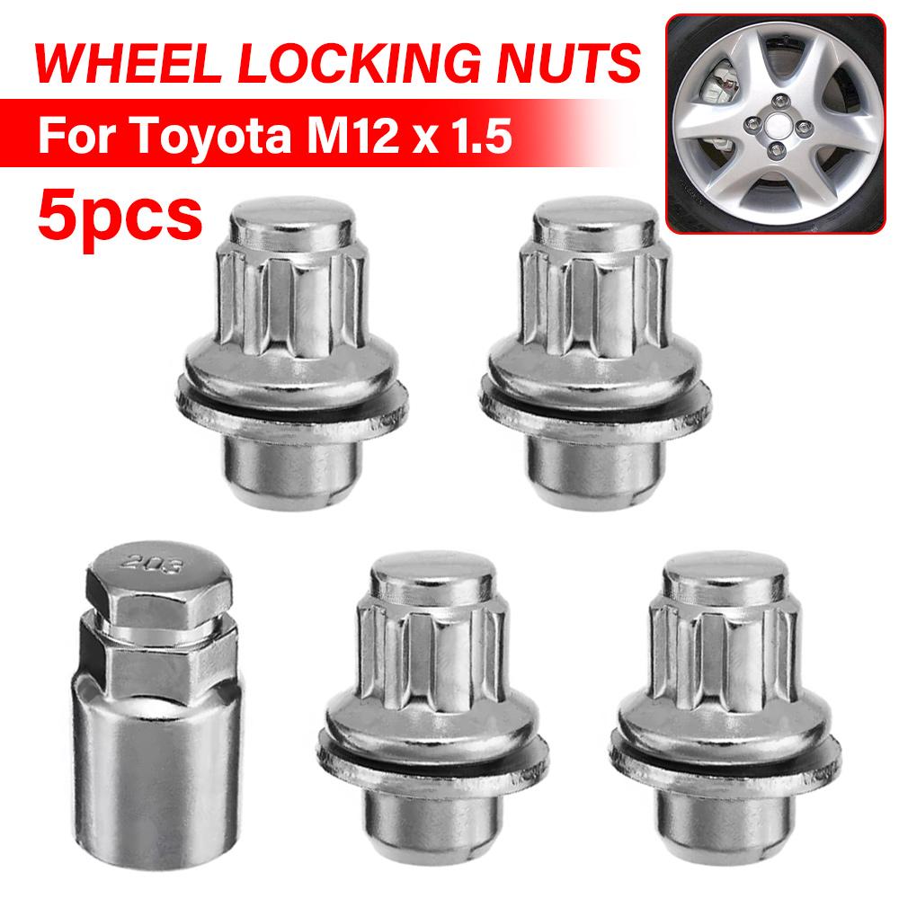 5PCS M12 x 1.5 Locking Wheel Bolts Anti-Theft Lug Nuts for Toyota Aluminum Alloy With Security Socket 43x25mm Zinc Plated