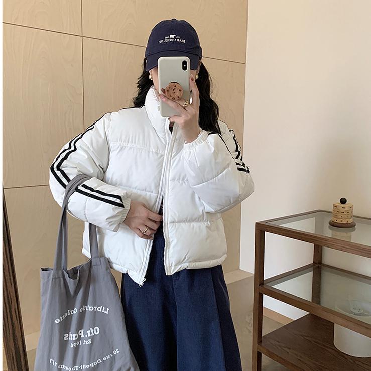 Down Jacket Women Coat Fashion American Streetwear Stripe Style Duck Down Feather Female Winter Short Outwear Cotton Jacket