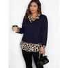 Hot Girl Leopard Print Patchwork Lapel Long-sleeved T-shirt for Women's Spring New Fitted Base Layer