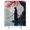 Elegant Samurai Shower Curtain - Japanese Art Design Waterproof Bath Decor With Pink Cherry Blossom Easy To Install And Maintain