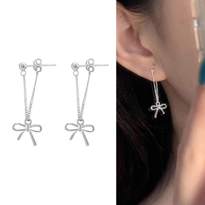 Elegant Bowknot Studs Jewelry Delicate Bowknot Pendant Ear Studs Silver Plated Earrings Adornment for Ladies