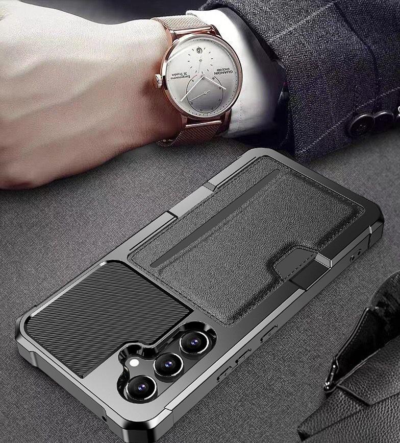 Back Case for Samsung Galaxy S23 FE,ZM02 Four Corners Anti-drop PU Leather Coated TPU Card Holder Phone Shell