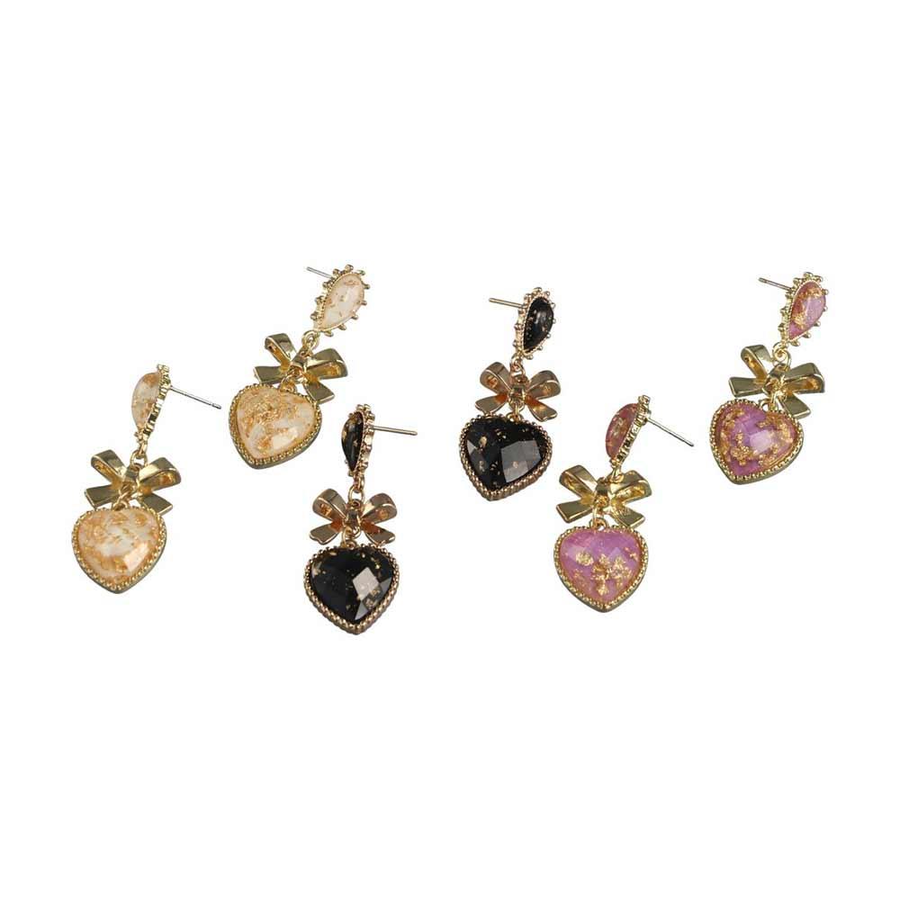 Gift For Women Classic Resin Bowknot Dangle Metal Stud Earrings Jewelry Peach Heart Drop Earrings