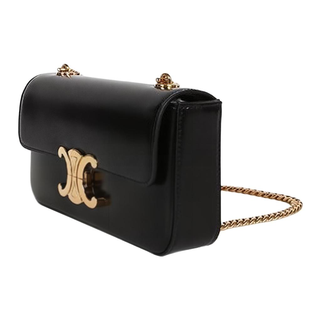 Celine Claude Shiny Calfskin Crossbody Bag, Shoulder Bag Regular Women's Black 115203BF4-38NO
