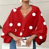 2025 New Style, Niche, French Polka Dot, Semi Open Neck Design, Loose Fit, Bubble Long Sleeved, Top, Autumn Women's Top, Autumn Interior Outfit