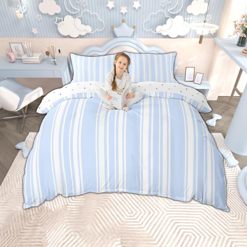 Homewish Princess Stripe Duvet Cover Set Cute Kawaii Bedding Set For Kids Girls Reversible Quilt Cover Set