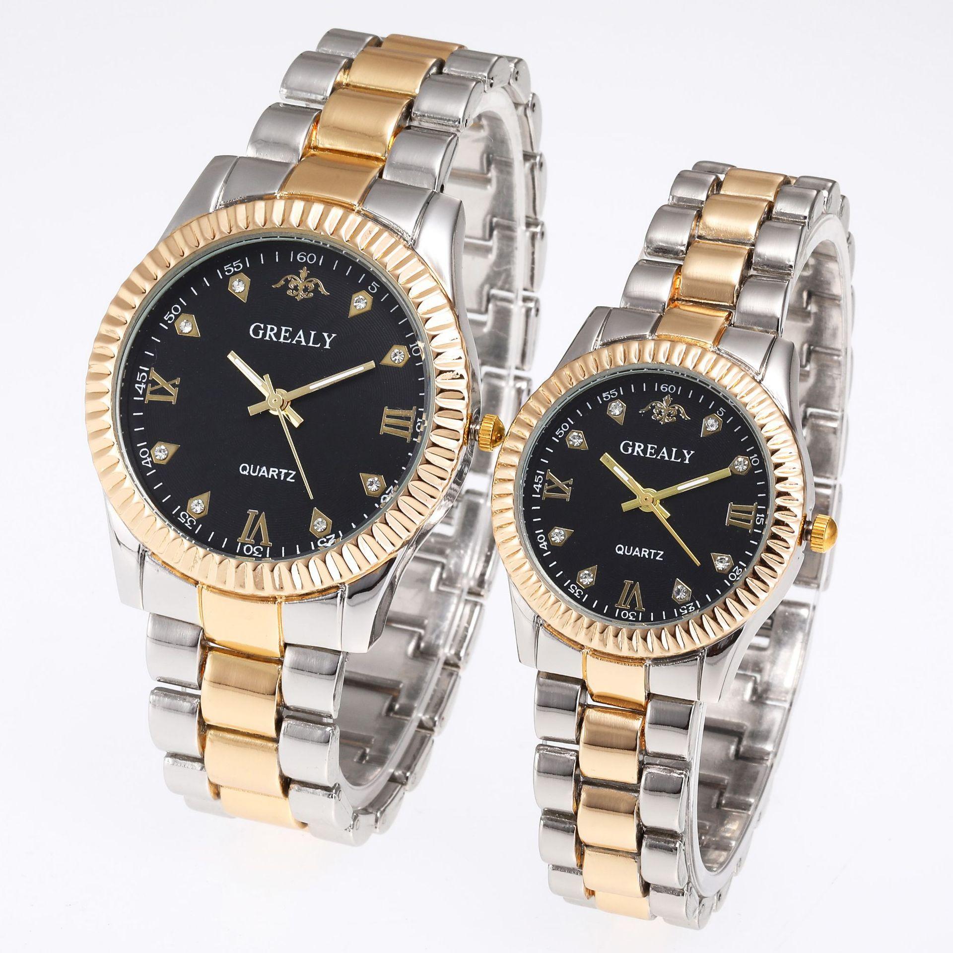 Simple Fashion Diamond Set Steel Belt Couple Watch Men S Casual Alloy Business Youth Couple Quartz Watch Pair