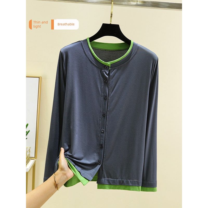 Long Sleeves Modal Homewear Tops Thin Spring/Summer Outer Shawl Cardigan Loose Plus Size Buckle Air Conditioning Blouse