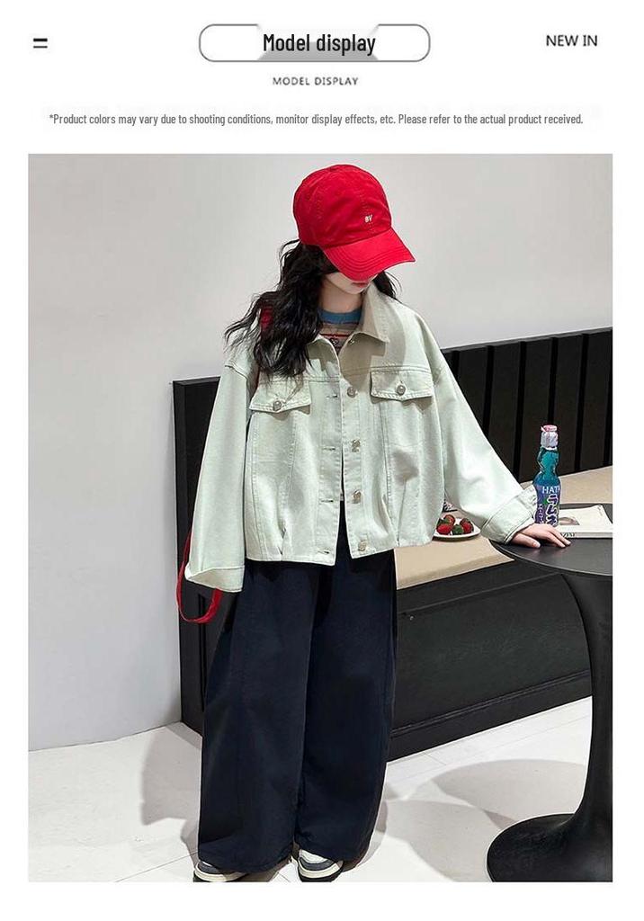 2026 Girls' Spring Denim Jacket: New Loose Versatile Short Top for Spring/Autumn