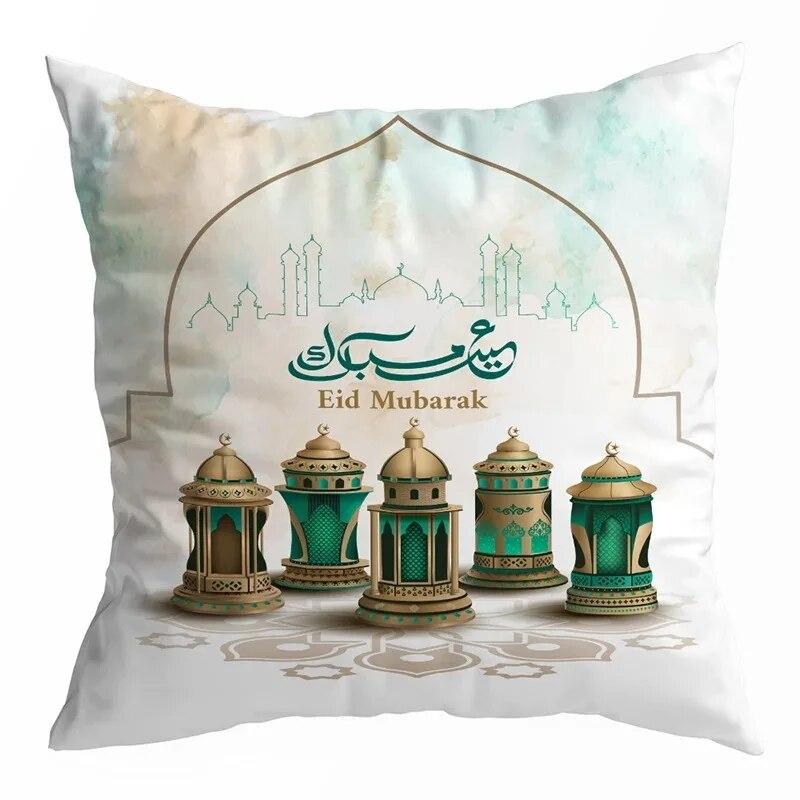 Ramadan Decoration 2024 Mubarak Cushion Cover Cotton Eid Mubarak Islamic Muslim Happy Eid Mosque Pillowcase Party Supplies