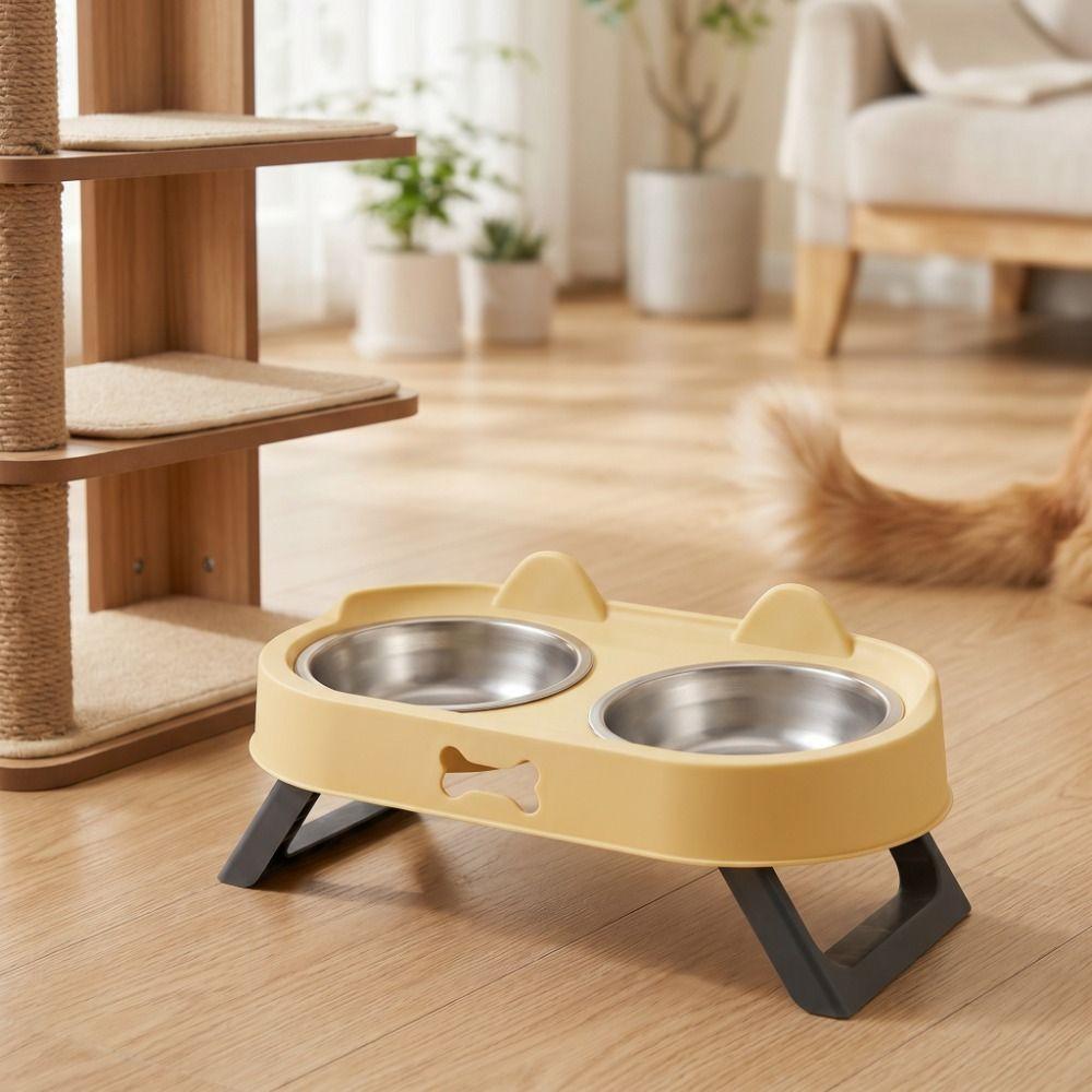 Double Bowl Elevated Cat Bowl Stainless Steel Cat Feeding Dish Dog Food Container For Small Dogs