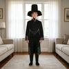 Boys Halloween Stage Performance Costume Set Long Sleeve Outerwear Pants Hat with Beads Pendant Earrings Ring Bracelet Accessories for Cosplay