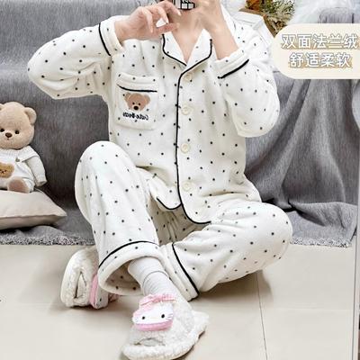 1011 New Women's Pajamas Winter Cartoon Thickened Flannel Loungewear Two-piece Set
